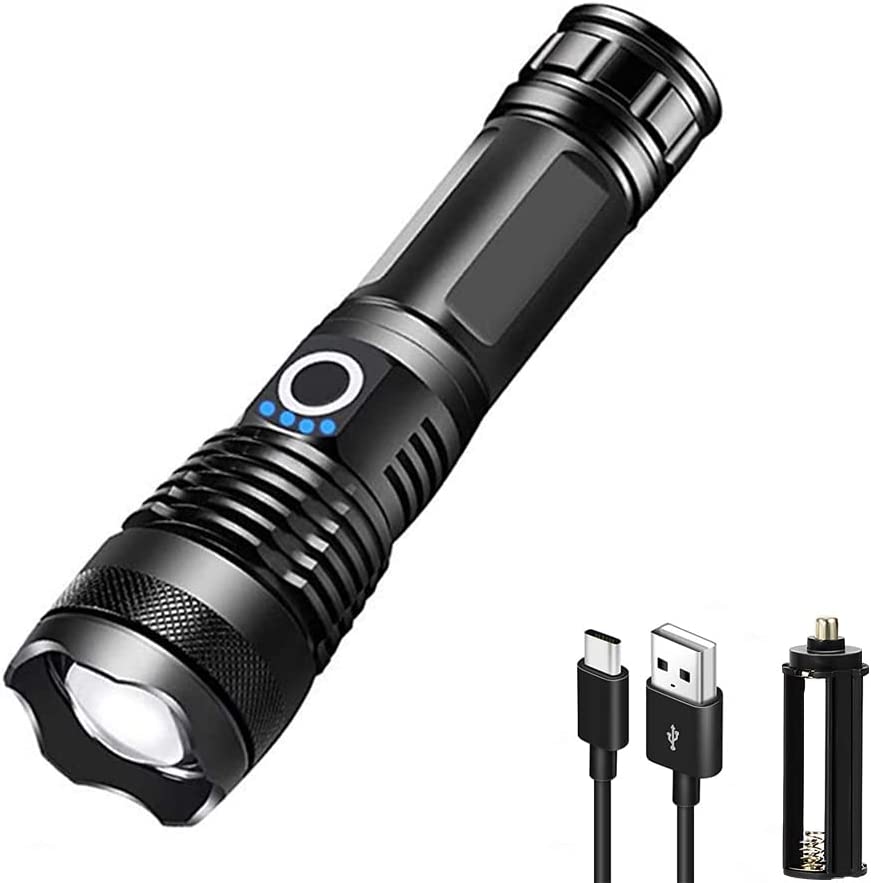 YXQUA 10000 Lumen Rechargeable Tactical Flashlight, XHP50 LED for Hiking Hunting Camping Emergency Outdoor Sport