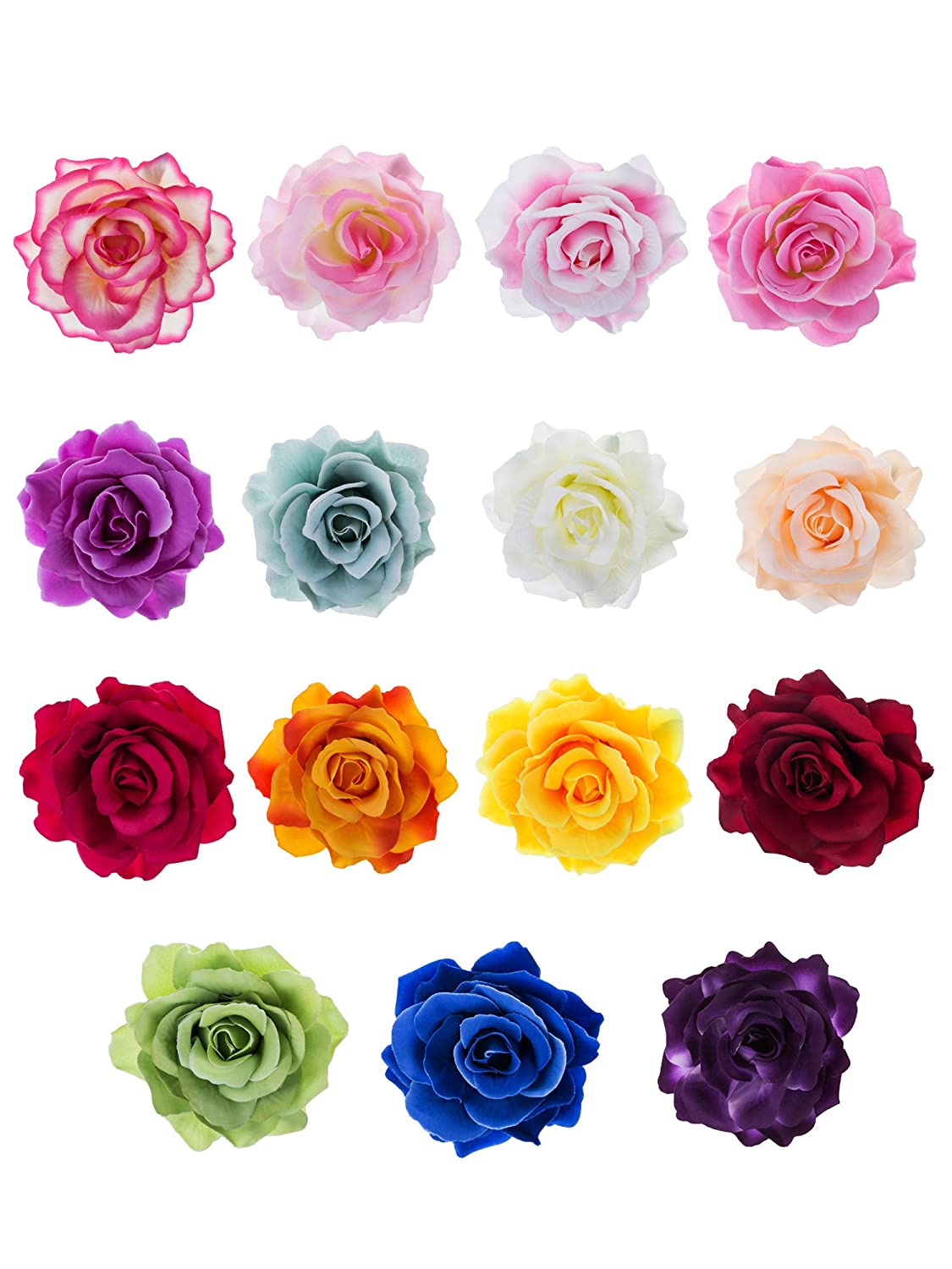 15 Pieces Mexican Flower Hair Clips Rose Flower Hairpin Clip Flower Pin Flower Brooch, Medium(Fresh Colors)