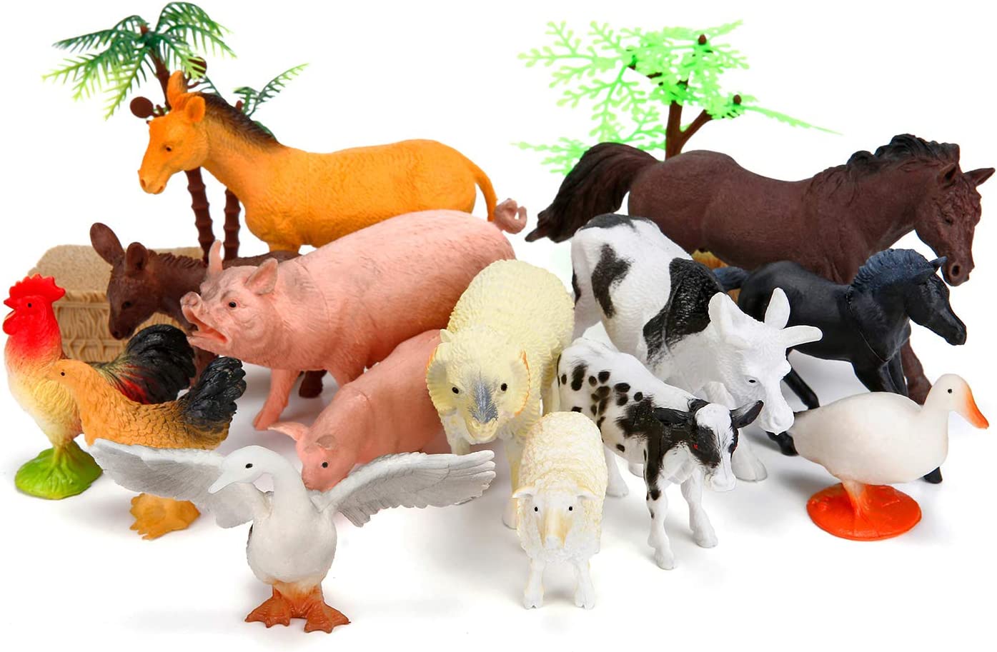 WODMAZ Farm Animals Figures Toys, 26PCS Realistic Jumbo Plastic Farm Figurines Playset Includes Fences, Learning Educational Toys for Boys Girls Toddlers Bath Cupcake Topper Birthday Set