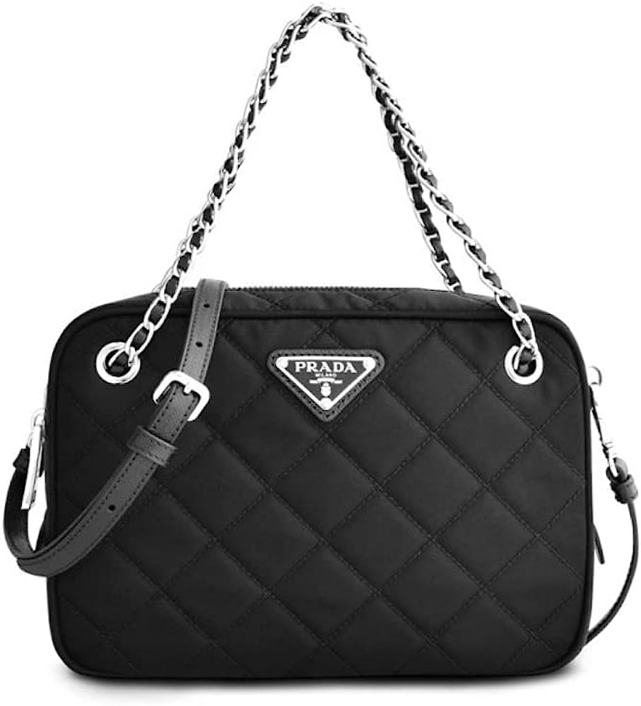 Prada Womens Bandoliera Black Tessuto Nylon Quilted Medium Crossbody Bag