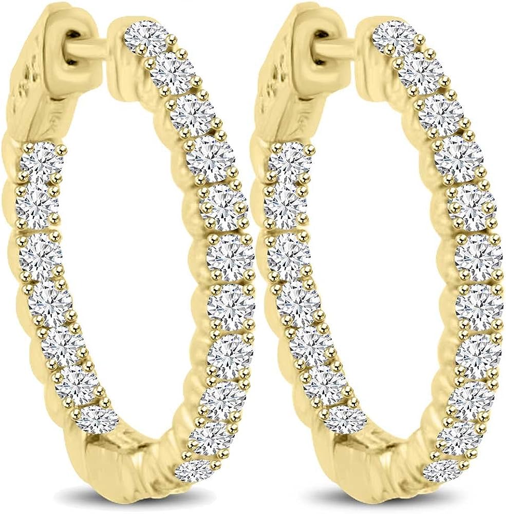 Madina Jewelry 2.10 ct Ladies Round Cut Diamond Hoop Huggie Earrings in Yellow Gold