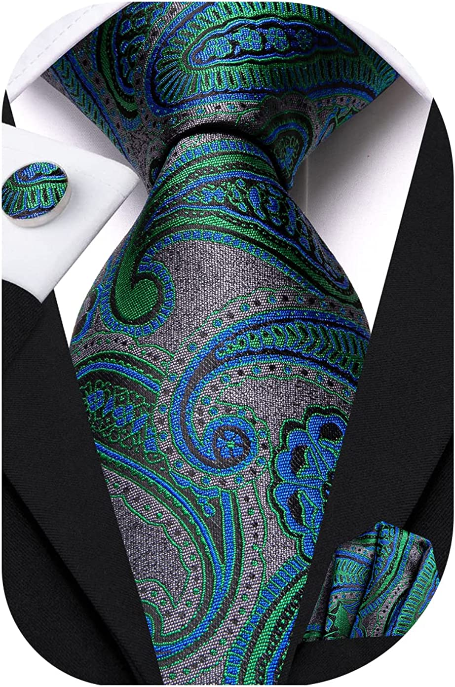 Dubulle Mens Tie Sets Woven Paisley Stripes Neckties Pocket Square Cufflinks Business Wedding