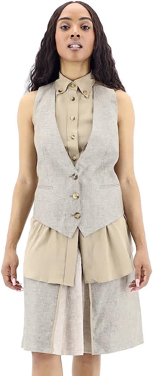 BURBERRY Contrast Seam And Box-pleat Detail Line A-line Skirt In Cedar Brown Melange, Brand Size 6 (US Size 4)