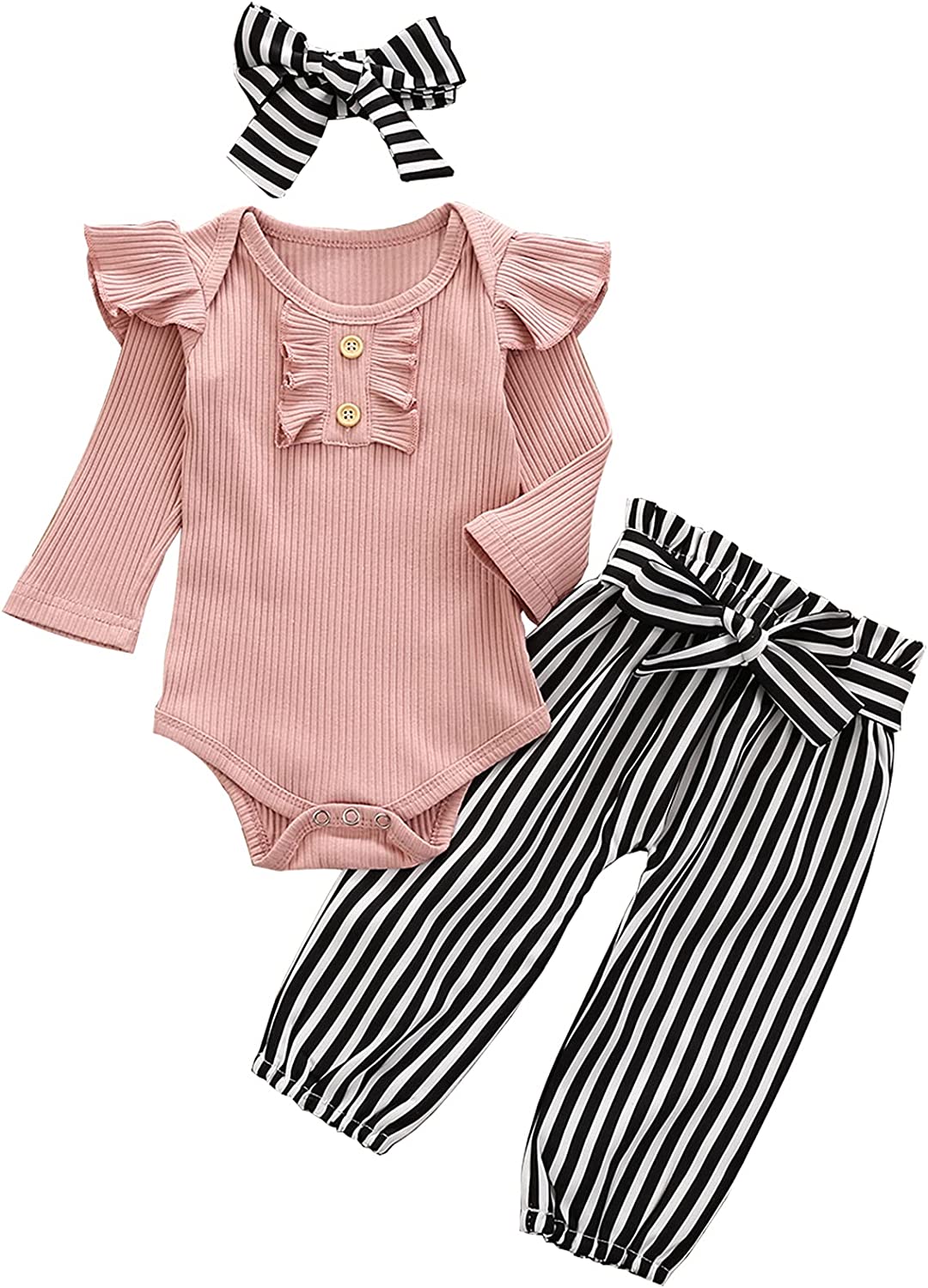 Newborn Baby Girls Outfits Flying Sleeve Romper+Cute Pants+Headband 3PC Infant Girl Clothes Set