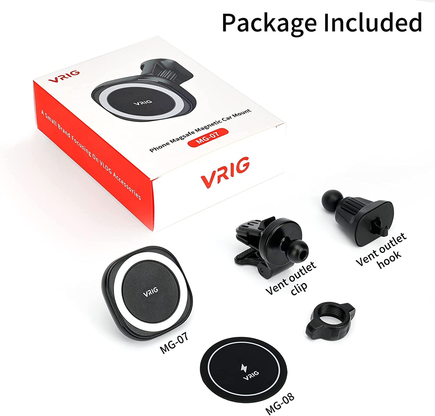 VRIG MG-07 Hook Shape Magnetic Phone Holder for Car+Free Magnetic disc,Easily Install,15N Strong Magnets,Cell Phone Holder for Car,iPhone Car Holder Compatible with All Smartphones & Tablets