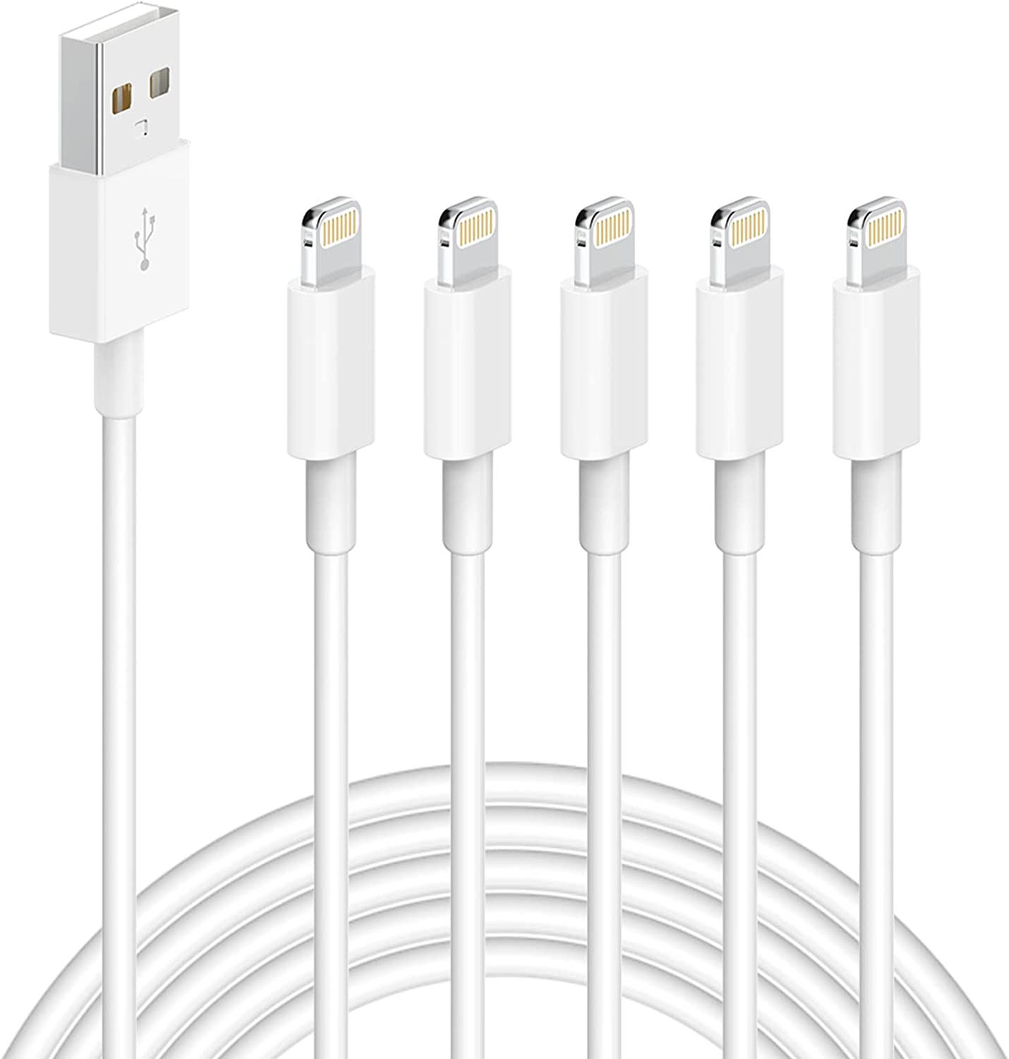 5 Pack(3/3/6/6/10 FT)[Apple MFi Certified] iPhone Charger Long Lightning Cable Fast Charging High Speed Data Sync USB Cable Compatible iPhone 14/13/12/11 Pro Max/XS MAX/XR/XS/X/8/7/Plus iPad AirPods