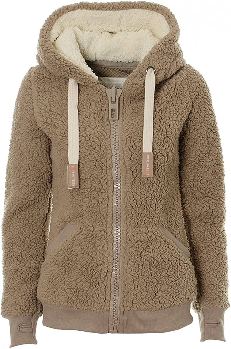 kooosin Women's New hooded sherpa jacket women Casual Winter Warm Soft Teddy Coat Zip Up Hooded Sweatshirt Jacket Coat