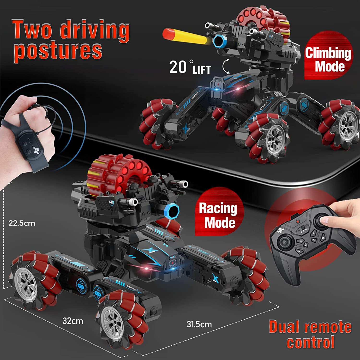 RC Car for Boys 8-12,Remote Control Car Hand Gesture Stunt Drift Truck,360°Rotating Battle Tanks with Soft Bullets Water Bomb,DIY Xmas Gift Toys for Boys Girls