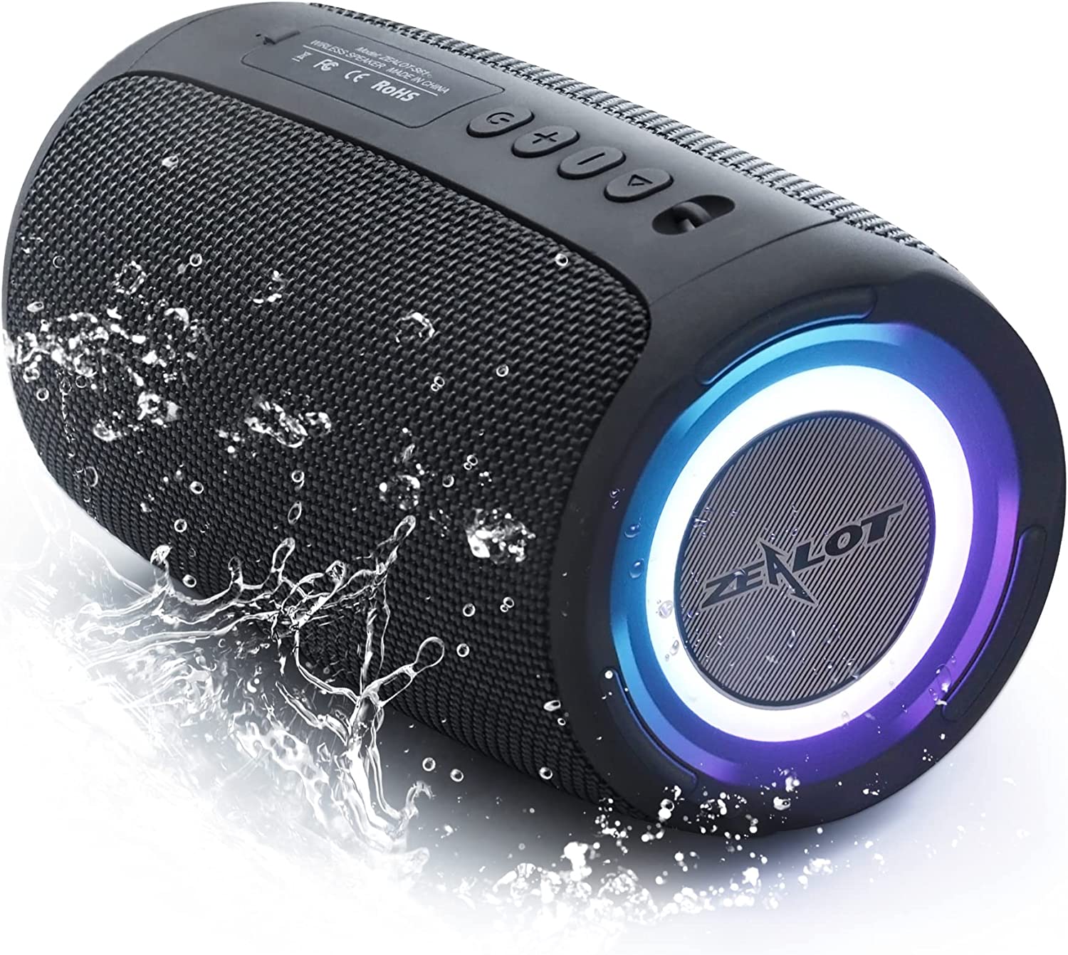 ZEALOT Bluetooth Speaker, IPX7 Waterproof Wireless Speaker with 20W Loud Stereo Sound, Outdoor Portable Speakers with Bluetooth 5.2, 40H Playtime, RGB Light, Dual Pairing for Home, Party