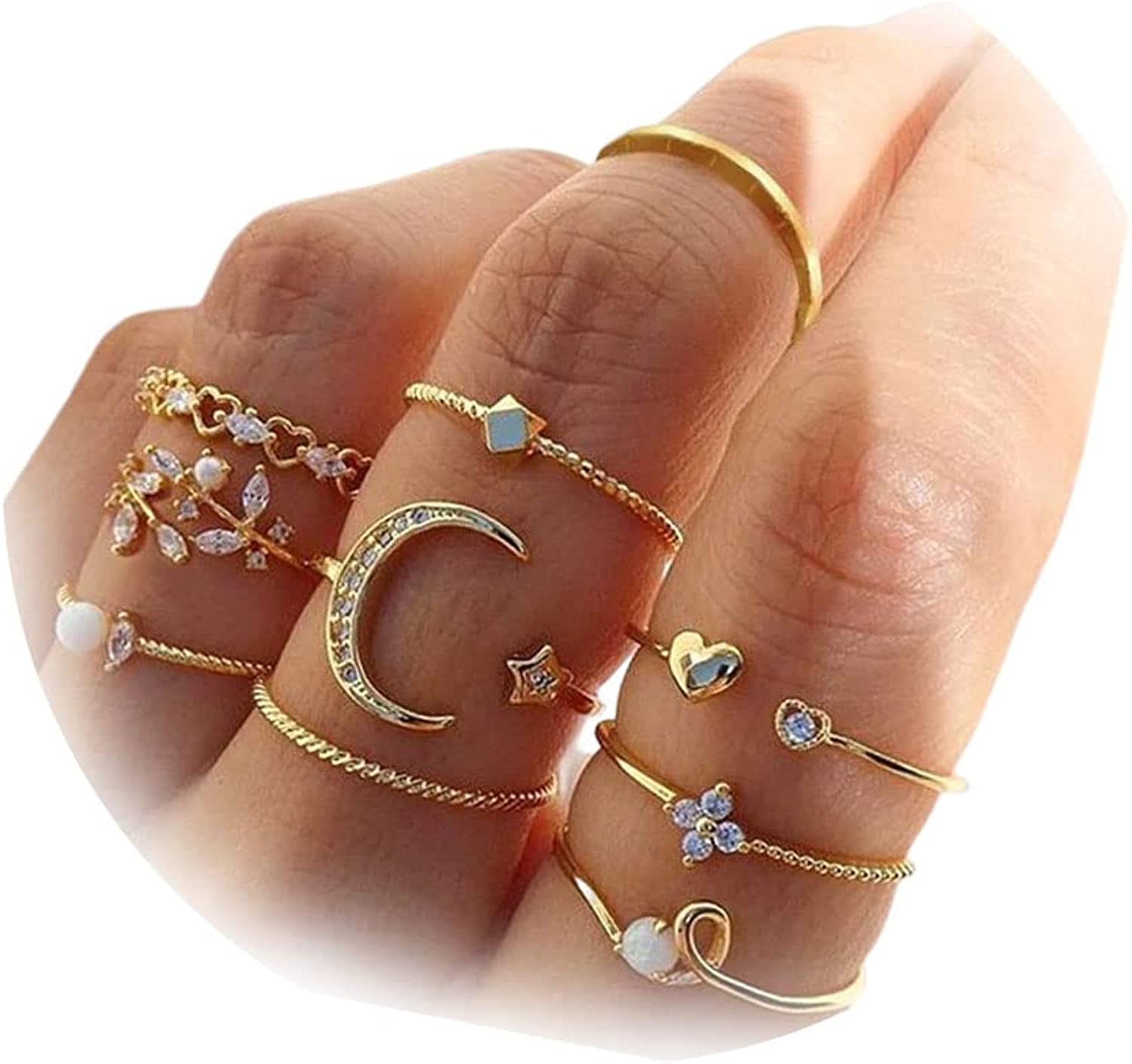 HUASAI Gold Stacking Rings for Women Butterfly Knuckle Rings Snake Rings Moon Star Rings Heart Stacking Rings for Girls