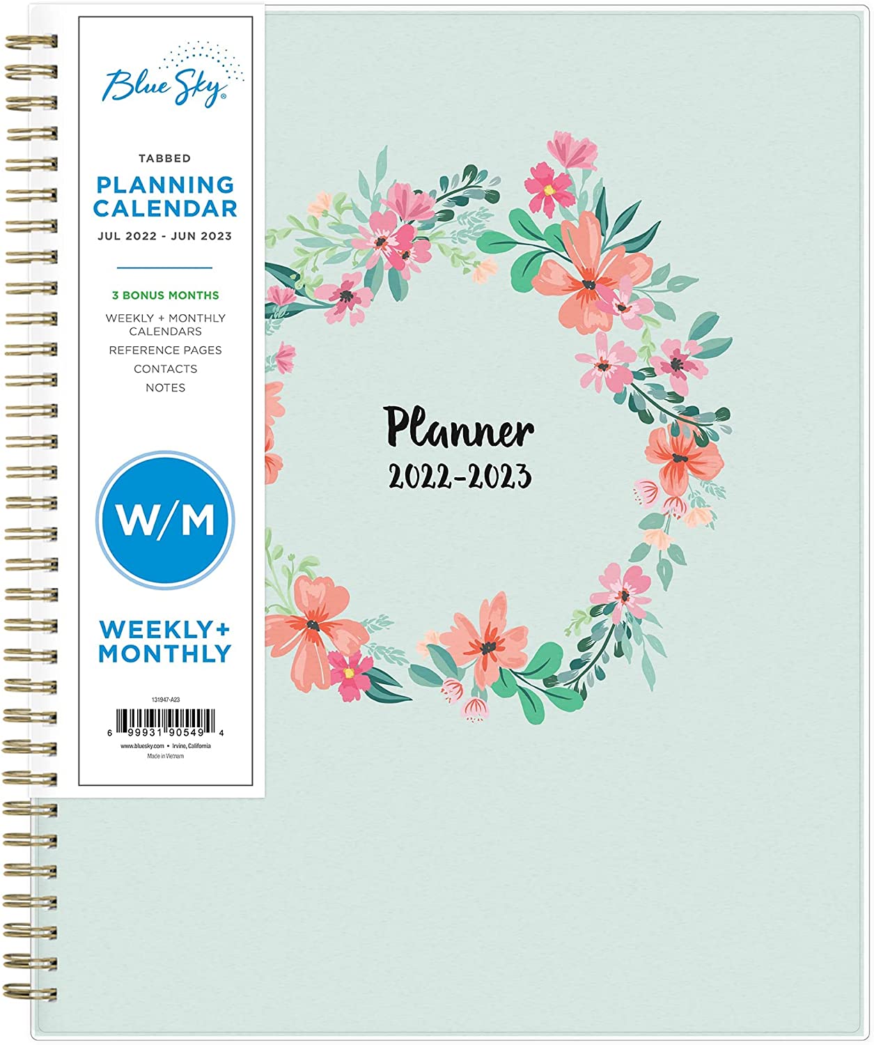 Blue Sky 2022-2023 Academic Year Weekly & Monthly Planner, 8.5" x 11", Frosted Flexible Cover, Wirebound, Laurel (131947-A23)