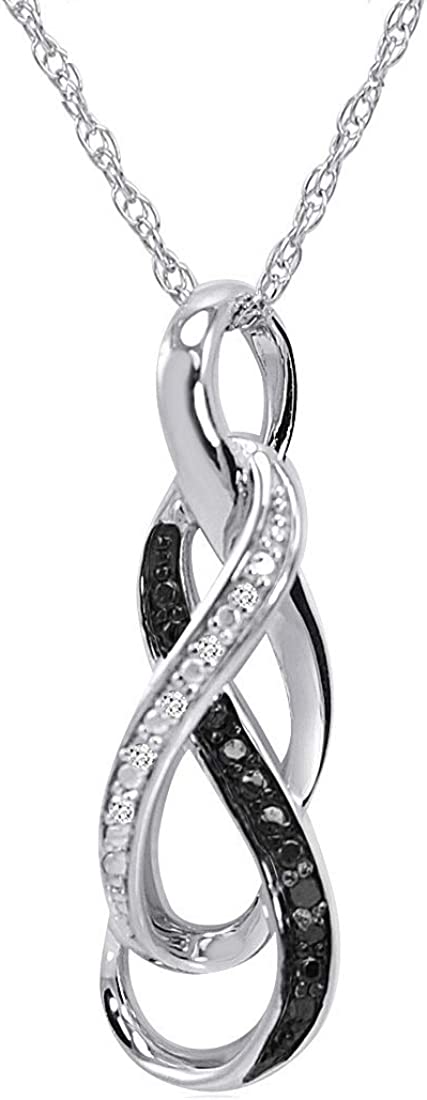 Black and White Diamond Infinity Pendant Necklace in Sterling Silver for Women |Real Diamonds in Real Sterling Silver- on an 18 inch Sterling Silver Chain