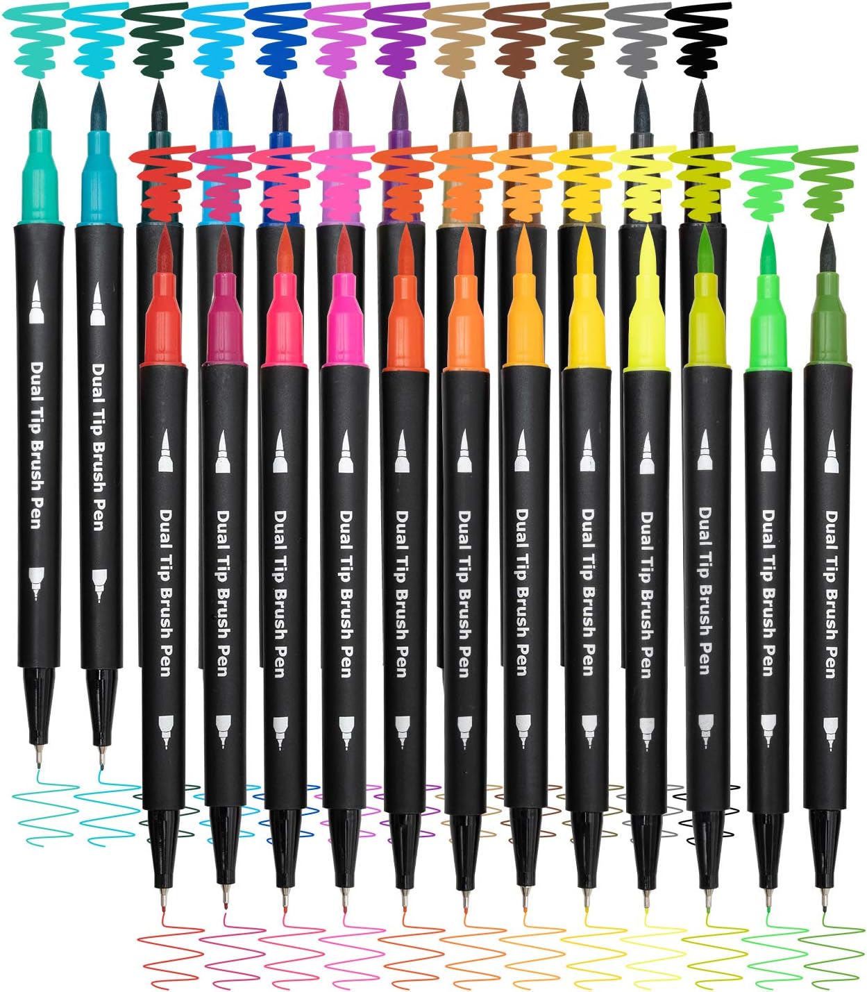 Dual Brush Marker Pens for Coloring,24 Colored Markers,Fine Point and Brush Tip Art Markers for Kids Adult Coloring Books Bullet Journals Planners,Note Taking Coloring Writing