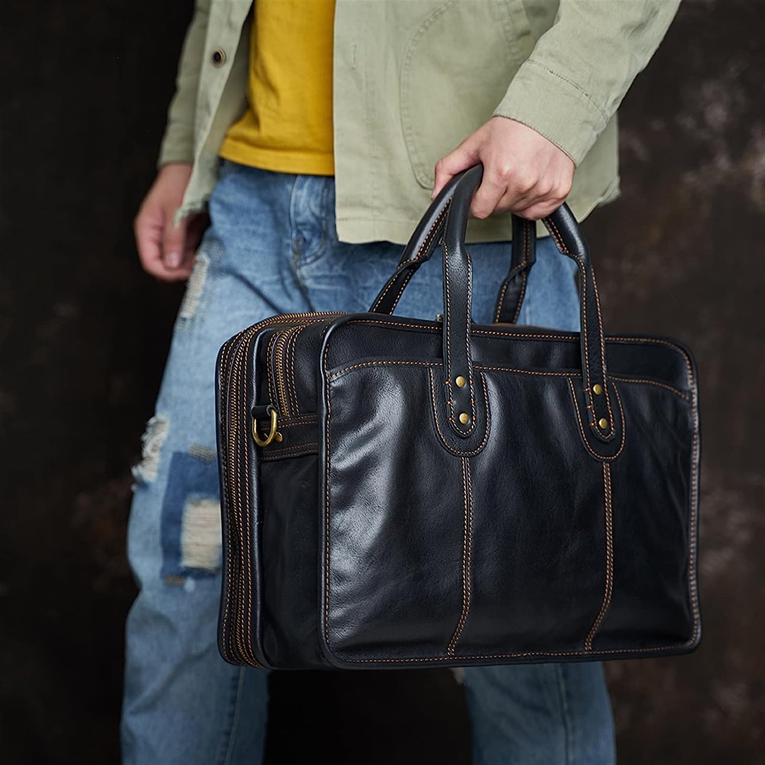 FEER Casual Men's Handbag Briefcase Large Capacity Shoulder Travel Bag for 16" Laptop