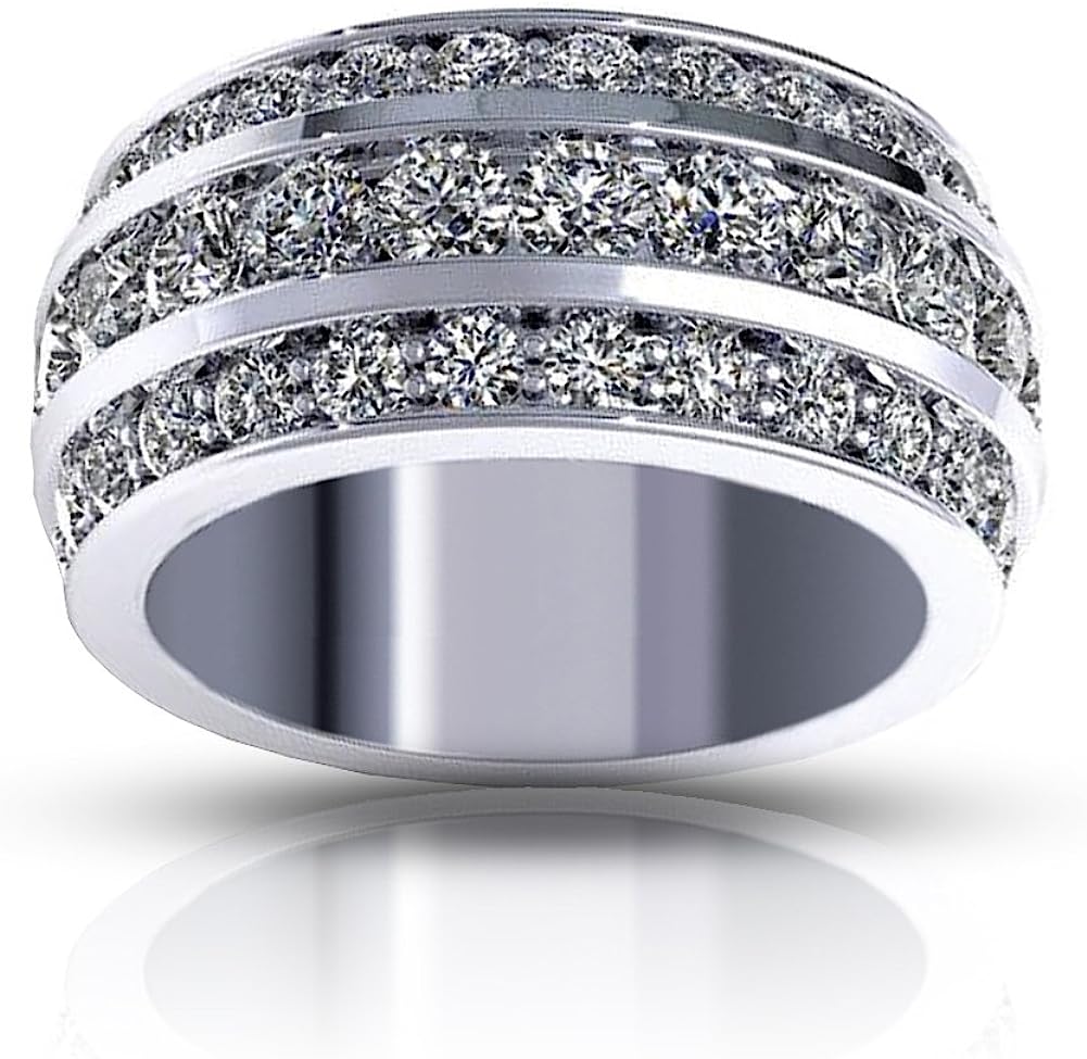 Madina Jewelry 3.00 ct Ladies Three Row Round Cut Diamond Anniversary Wedding Band in Platinum