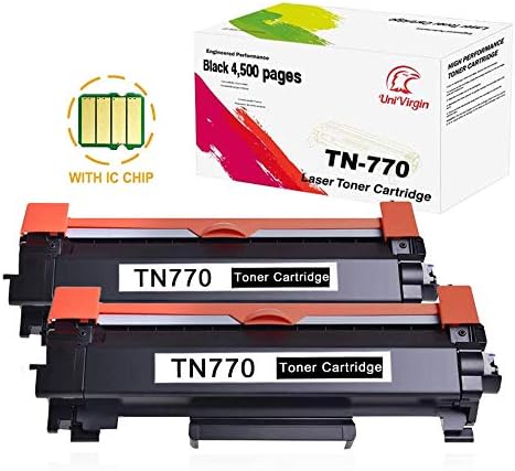 UniVirgin 2 Pack TN770 Toner Replacement for Brother TN770 TN-770 High Yield Black Toner Cartridge with IC CHIP fits for Brother HL-L2370DW L2370DW MFC-L2750DW MFC-L2750DWXL,Yielding 4,500 Pages