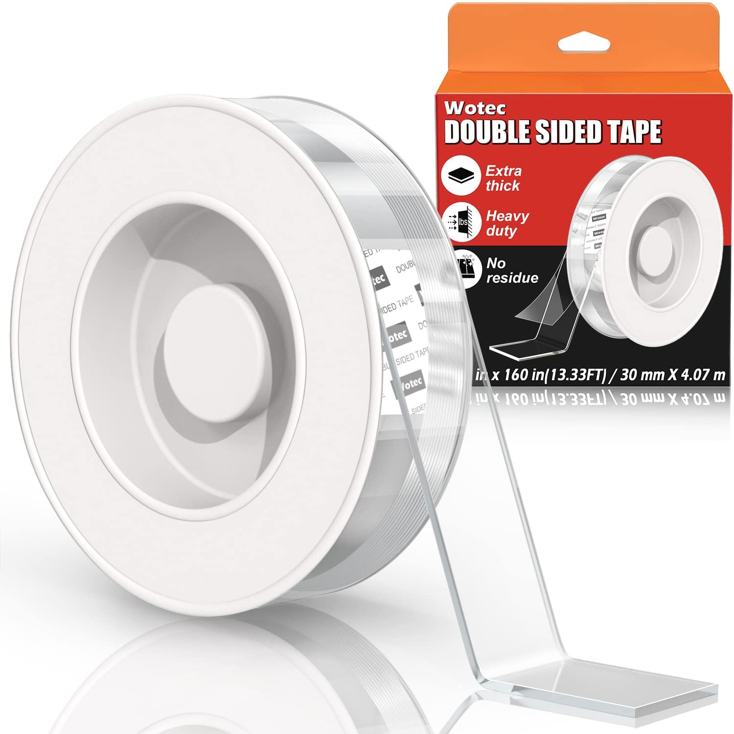 Extra Large Double Sided Mounting Tape Removable 1.18 Inch x 160 Inch, Clear & Tough Nano Double Sided Tape Heavy Duty, Multipurpose Tape Picture Hanging Strip Adhesive Poster Carpet Tape