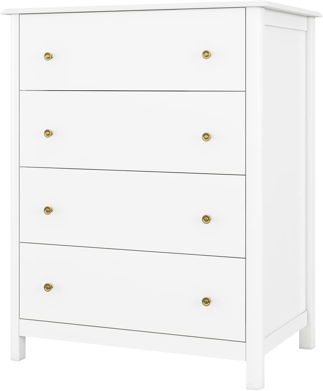 HOUSUIT Drawer Chest, 4 Dresser Chest of Drawers, Clothes Storage Cabinet with Drawers, Modern Dresser for Bedroom, Hallway, Living Room, Nursery, White