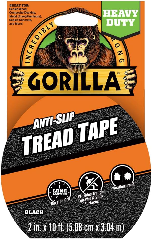 Gorilla Anti-Slip Tread Tape, 2" x 10' Roll, Black, (Pack of 1)