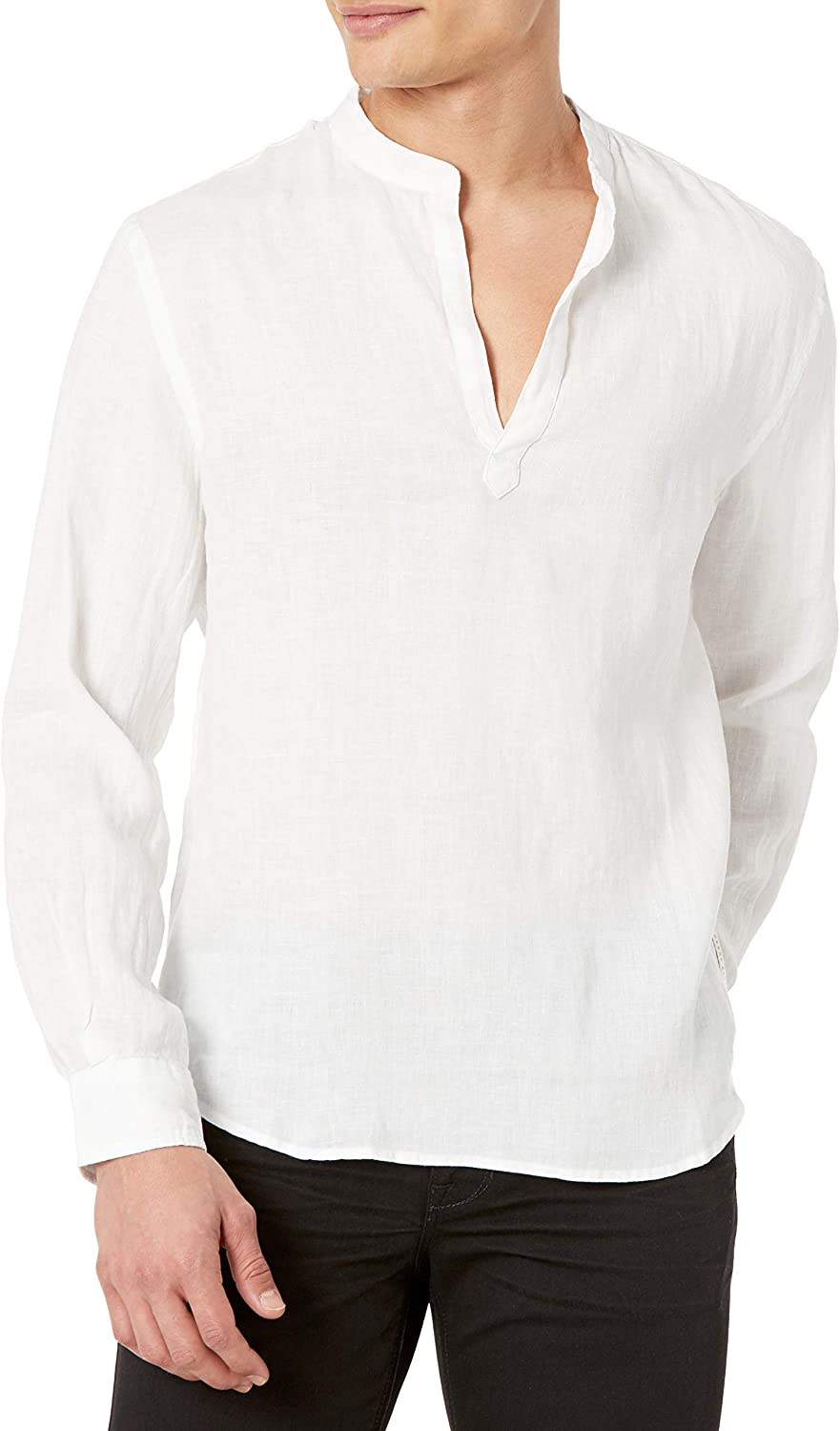Perry Ellis Men's Long Sleeve Solid Linen Popover Shirt