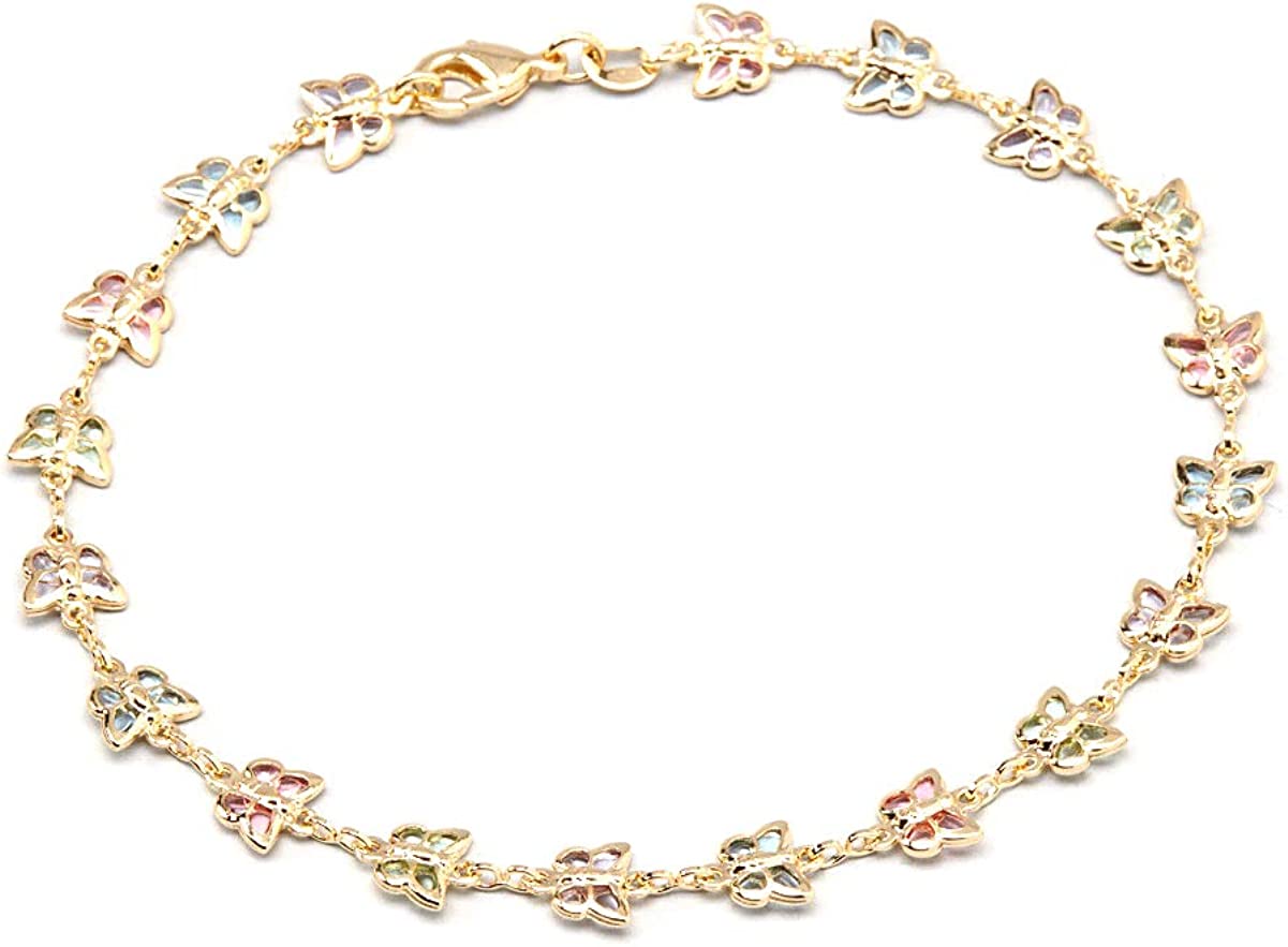 Barzel 18K Gold Plated Gold and Multi Color Crystal Baguette Anklet