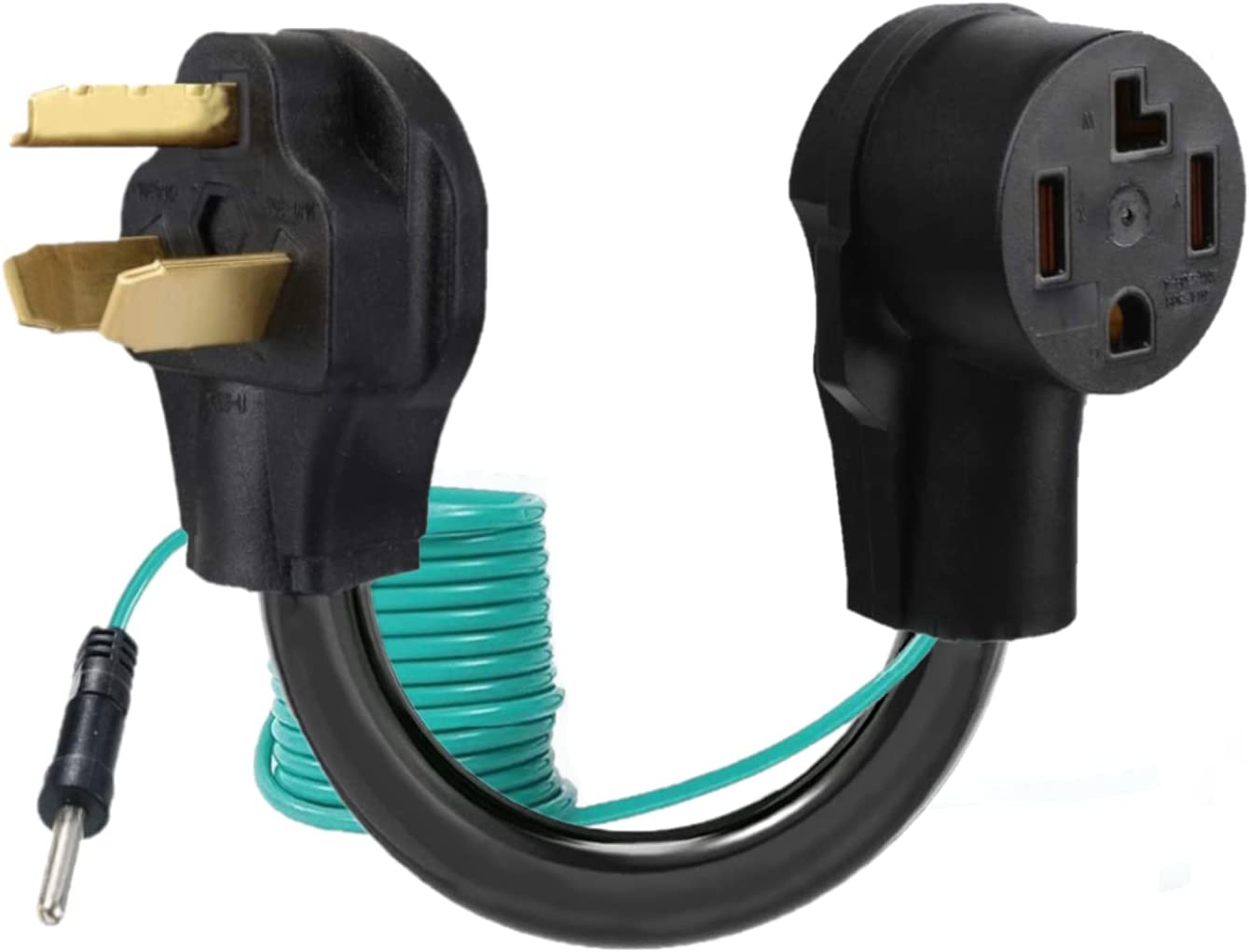 Eversimpleinc 4 Prong to 3 Prong Dryer Plug Adapter with Green Ground Wire, Connects 4-Prong New Dryer Female to 3 Prong Old Dryer Male Receptacle, 10-30P to 14-30R Dryer Adapter, STW 10AWG3C