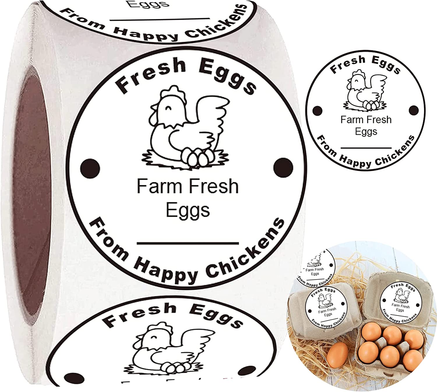 wootile Farm Fresh Eggs Stickers 500 Pcs Farm Fresh Eggs Carton Labels Per Roll - 1.5 inch Fresh Eggs Farmer's Market Packaging Sticker for Farm Fresh Produce Egg Carton Labeling (White, 1.5In)