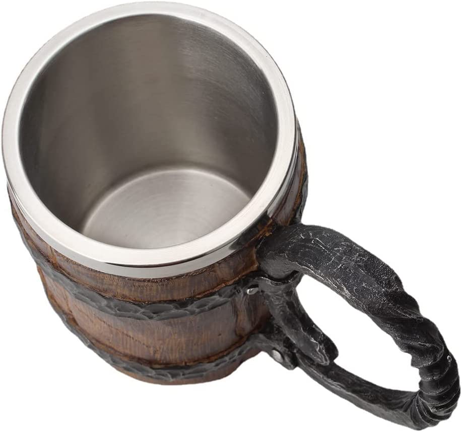 550ML Viking Beer Mug， Stainless， Whiskey Barrel Cup ，Viking wood style Beer mug ，Wooden Gift Antique Men's Barrel Capacity
