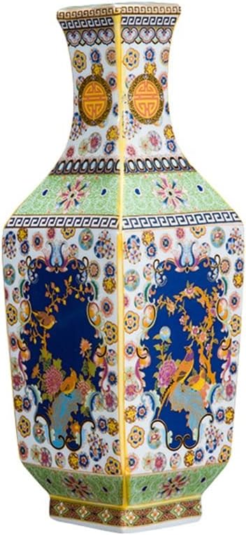 ZSEDP Ceramic Vase Decoration Antique Enamel Powder Color Porcelain Small Mouth Square Vase Gift Classic Home