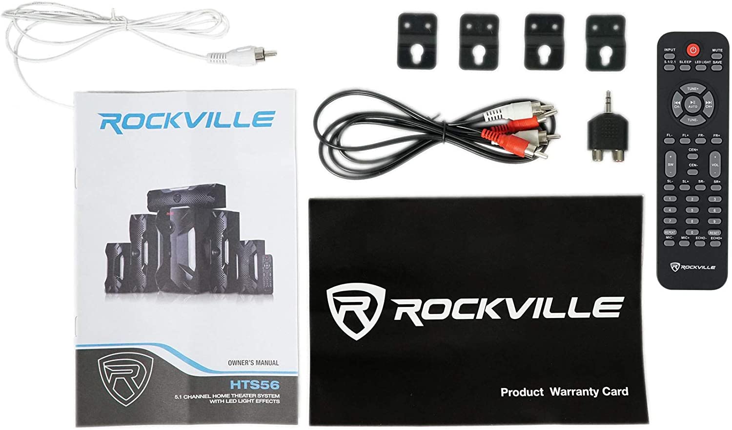 Rockville HTS56 1000w 5.1 Channel Home Theater System/Bluetooth/USB+8" Subwoofer， Black