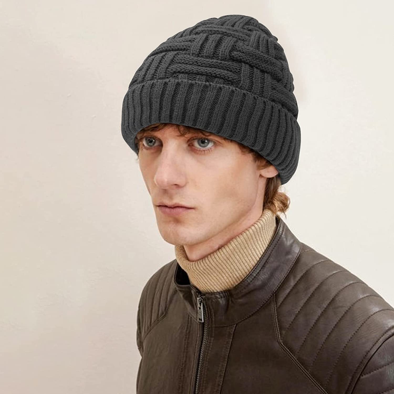 Loritta 2 Pack Winter Beanie Hat Set Warm Knitted Slouchy Thick Baggy Beanie Skull Cap for Men Women Gifts