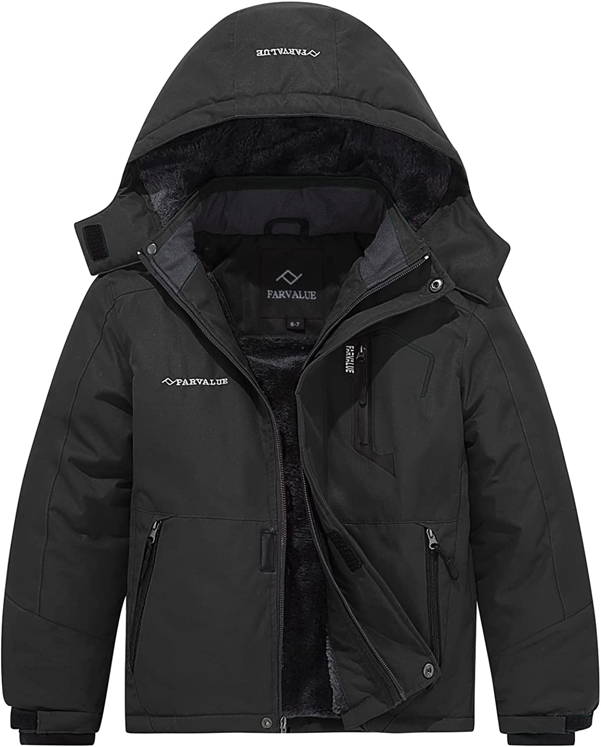 FARVALUE Boys Waterproof Ski Jacket Windproof Winter Coat Warm Snow Coat Outdoor Raincoats Hooded Windbreaker