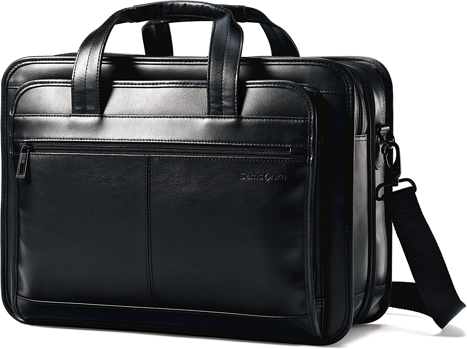Samsonite Leather Expandable Briefcase, Black, One Size, 17"