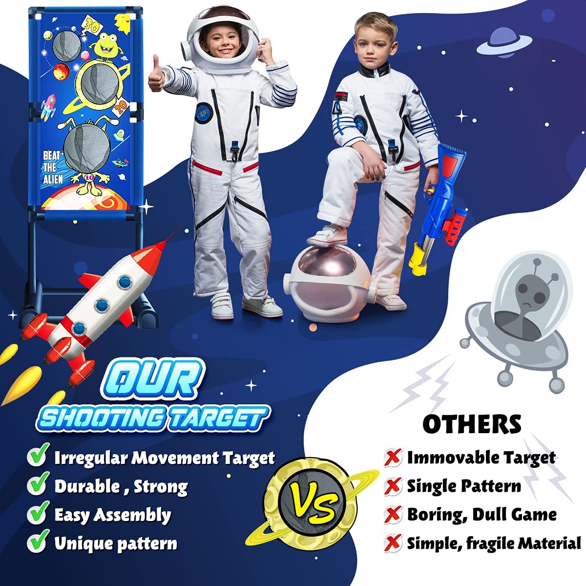 BROADREAM Stocking Stuffers Boys Toys Gifts Moving Shooting Game Toys for Kids Rechargeable Moving Shooting Target Toys with 2pk Toy Foam Blasters Christmas Birthday Age 5 6 7 8 10 Years Old
