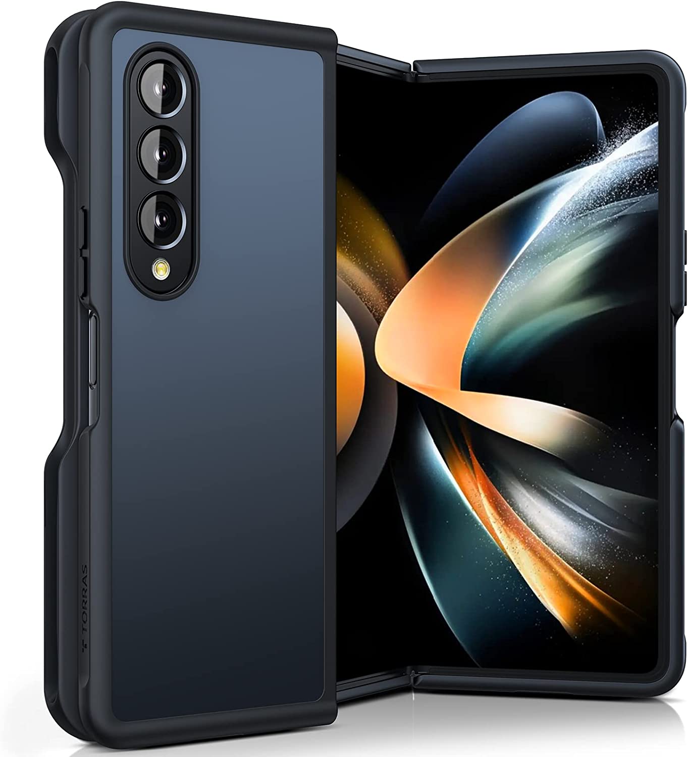 TORRAS Shockproof Galaxy Z Fold 4 Case, [Military Grade Drop Tested] [S Pen Slot] Translucent Matte Hard Back & Soft Edge Slim Protective Designed for Samsung Galaxy Z Fold 4 Case 5G, Black