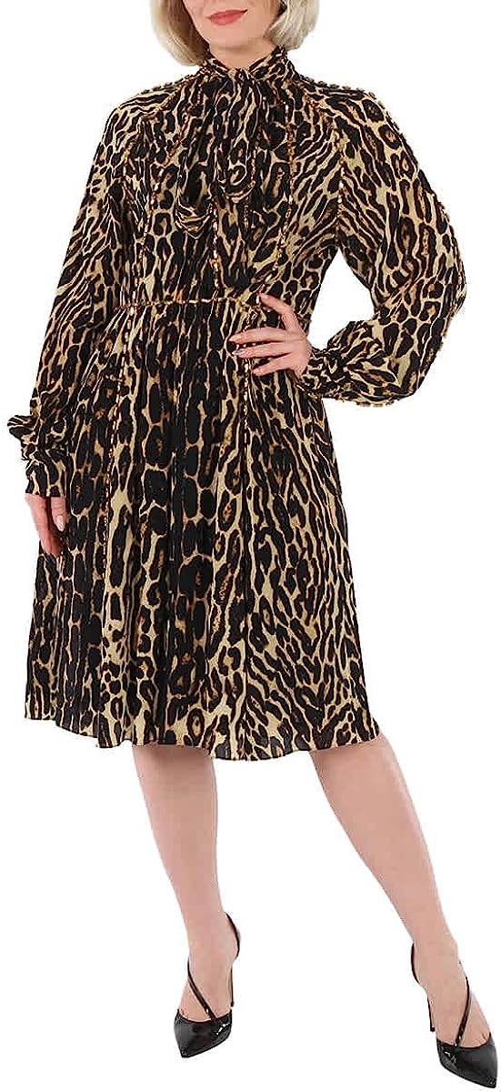 BURBERRY Ladies Embellished Leopard Silk Dress, Brand Size 8 (US Size 6)