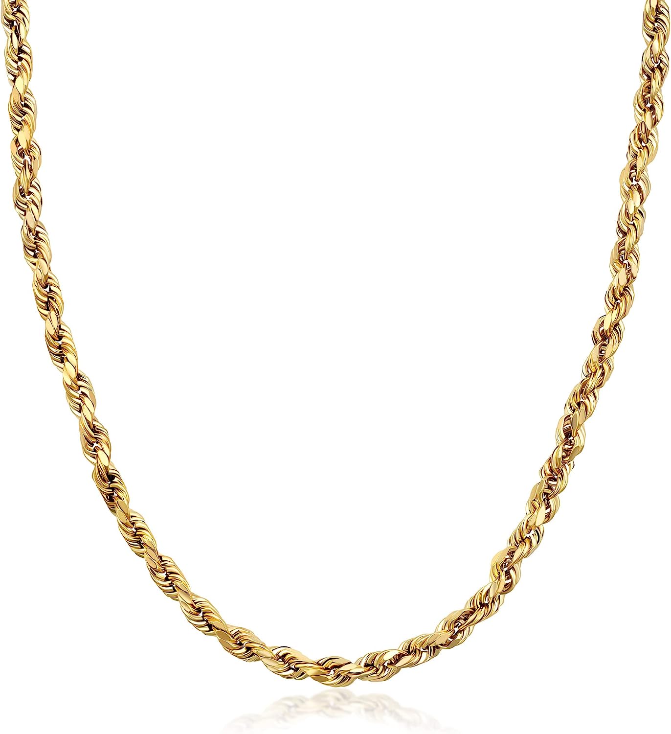 PORI JEWELERS 18K Yellow Gold 1.5MM, 1.8MM, 2MM, 2.5MM, 3MM, 4MM, or 5MM Diamond Cut Rope Chain Necklace Unisex Sizes 16"-30"