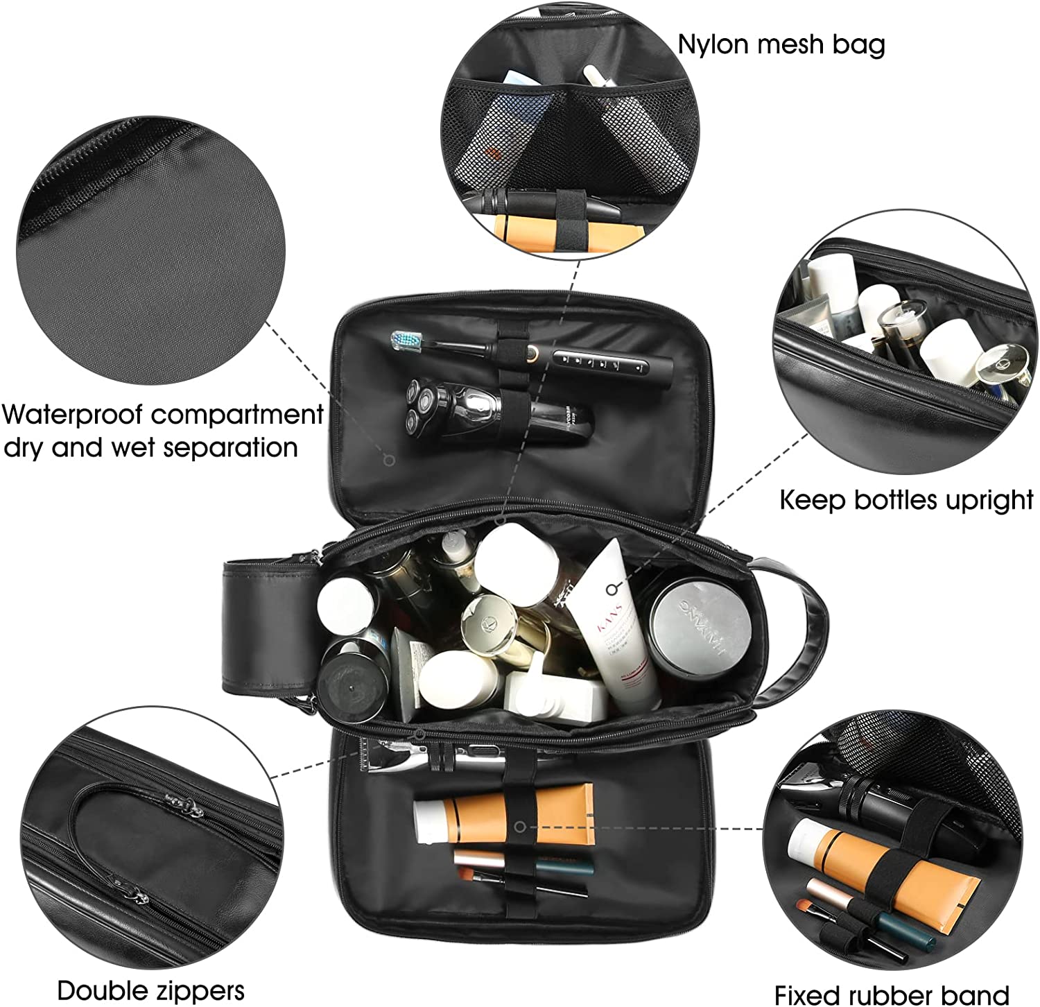 BNSPOCKET Personalized Leather Travel Toiletry Bag for Men, Large Travel Bathroom Shaving Dopp Kit, Large Cosmetic Travel Bag Waterproof