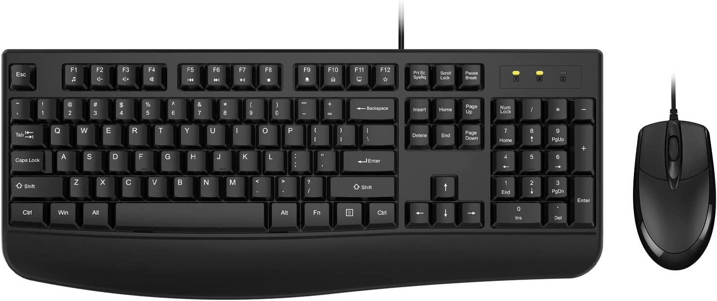 Wired Keyboard and Mouse Combo, EDJO Full-Sized Ergonomic Computer Keyboard with Palm Rest and Optical Wired Mouse for Windows, Mac OS Desktop/Laptop/PC