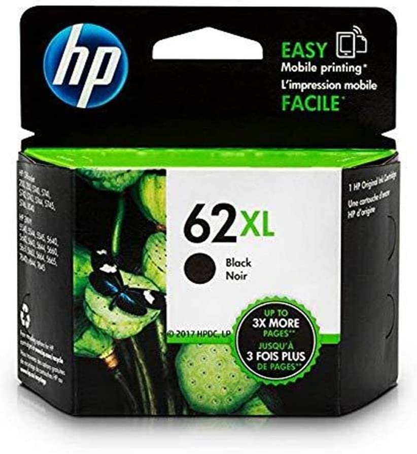 HP 62XL Black High-yield Ink | Works with HP ENVY 5540, 5640, 5660, 7640 Series, HP OfficeJet 5740, 8040 Series, HP OfficeJet Mobile 200, 250 Series | Eligible for Instant Ink | C2P05AN