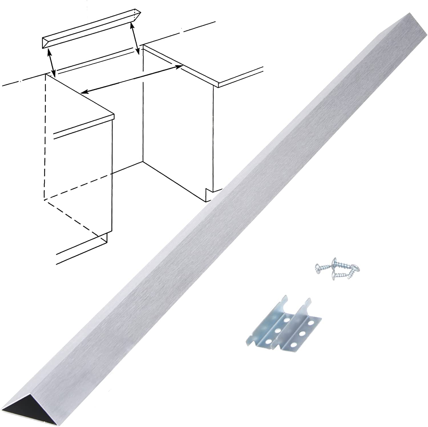 Slide In Range Rear Filler Kit W10113901A, Universal Triangle Gap Filler and Cover Strip Between Stove Range and Wall For Whirlpool and Most Brand, Durable Aluminum, 30" Long