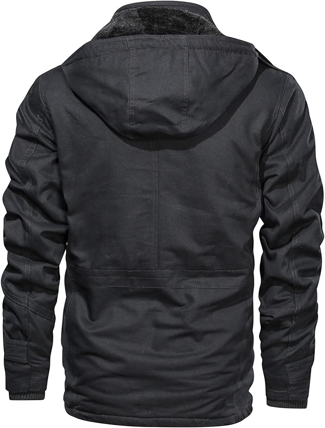 anzerll Men's Winter Military Thicken Cotton Jacket Fleece Lined Coat Casual Stand Collar Windbreaker With Removable Hood