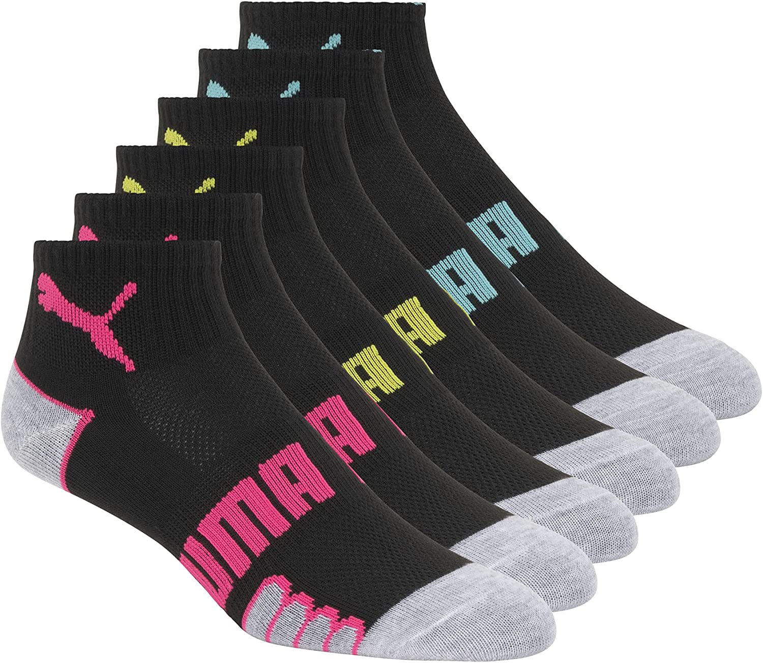 PUMA womens 6 Pack Quarter Crew Socks