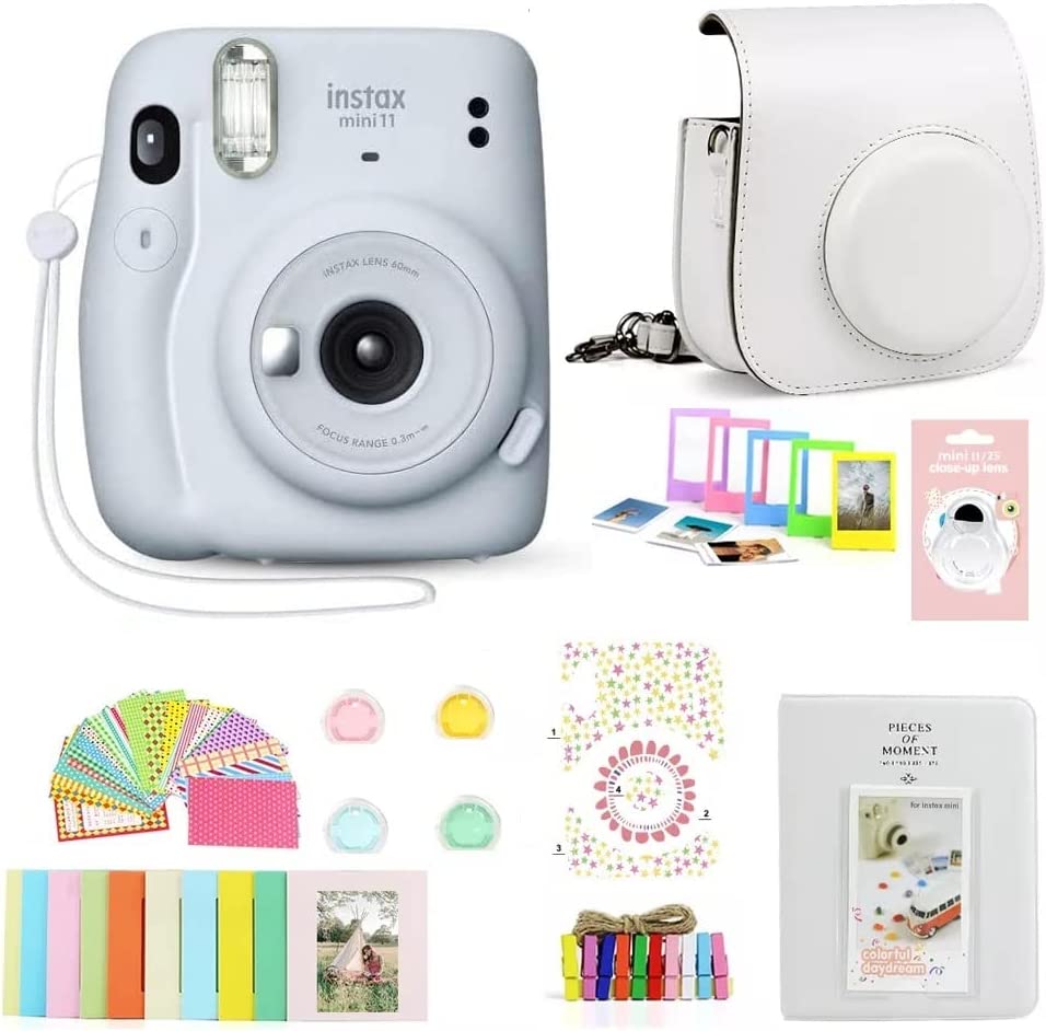 Fujifilm Mini 11 Instant Camera Ice White + MiniMate Accessories Bundle + Color Filters, Album, Frames
