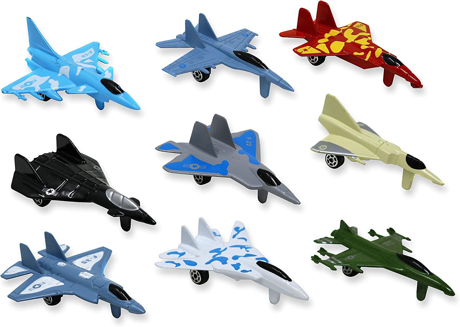 Metal die cast Toy air Plane Set of Military Planes and Jets. Pack of 9.