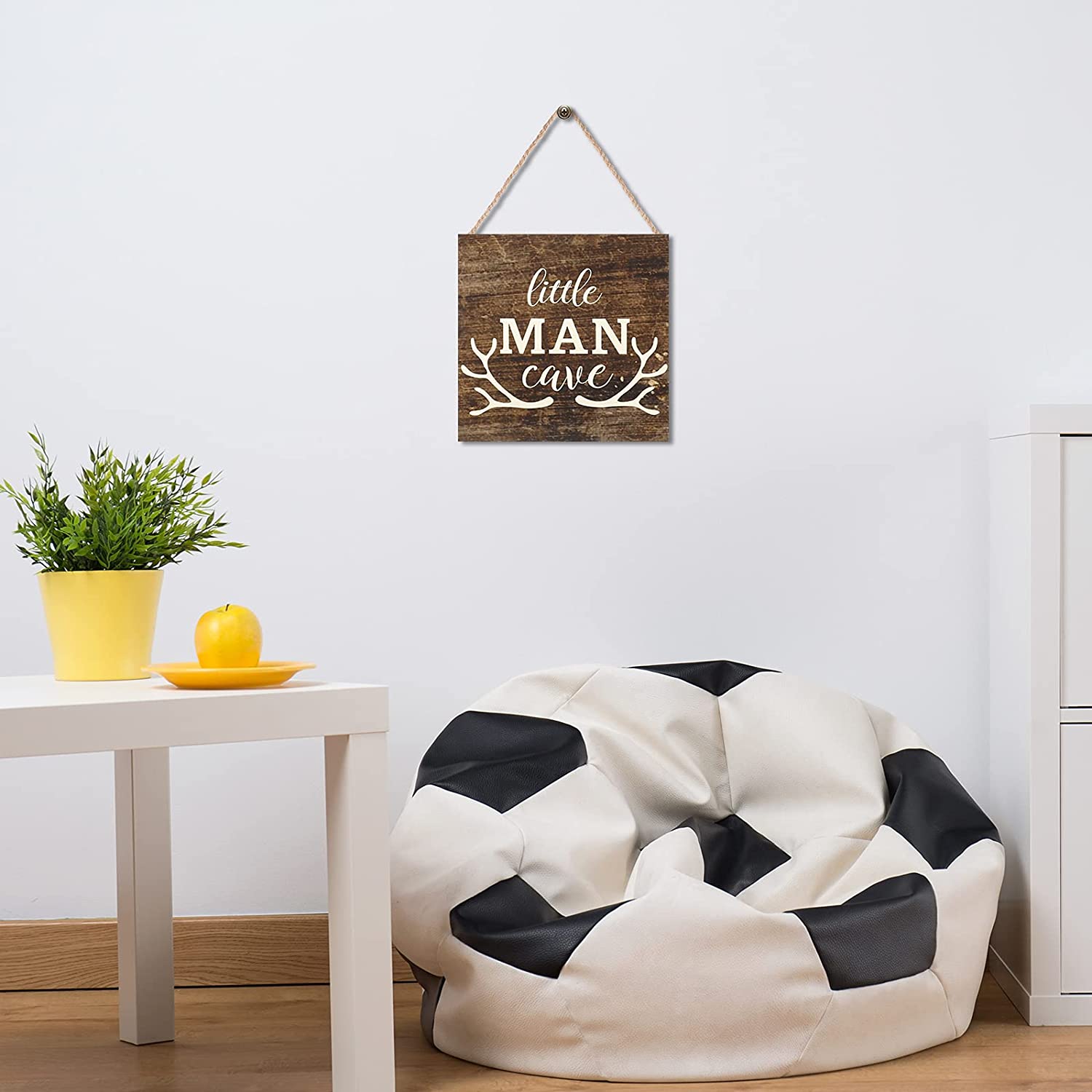 Jetec Little Man Cave Wood Sign Decor Home Vintage Little Man Cave Antlers Wood Pallet 7 x 7 Inch Rustic Brown Wall Hanging Sign Farmhouse Wall Decor for Baby Home Bedroom Living Room