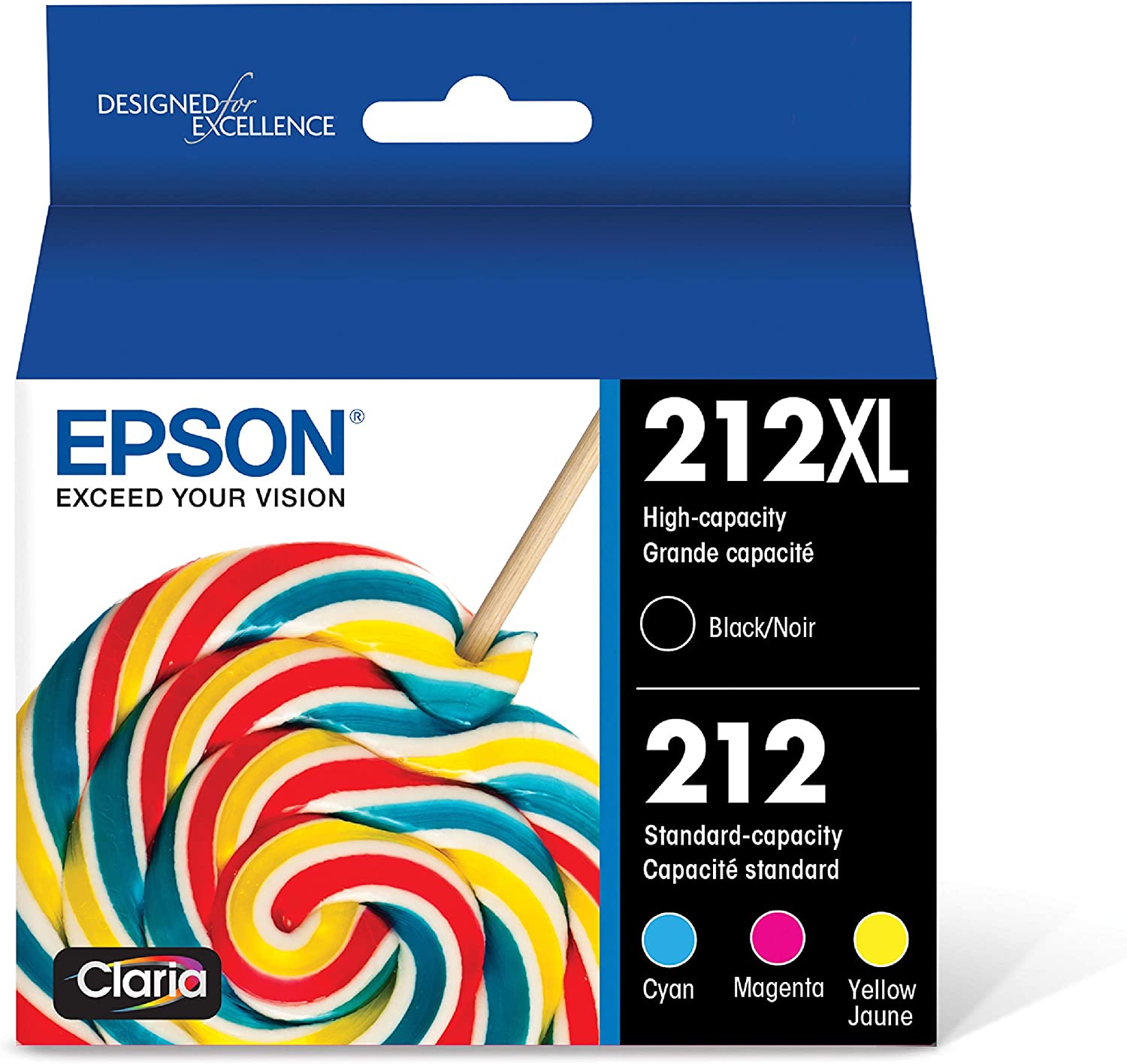 EPSON T212 Claria -Ink High Capacity Black & Standard Color -Cartridge Combo Pack (T212XL-BCS) for select Epson Expression and WorkForce Printers