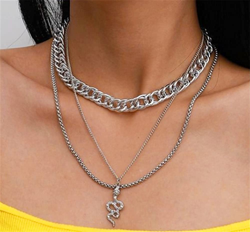 9PCS Gold Layered Chain Necklace for Women Girls, Gold Necklace Set,Y Pendant Necklaces, Pearl Choker Necklace, Chunky Dainty Y2K Goth Lock Coin Butterfly Snake Sun Link Choker Necklace Gold Plated Je