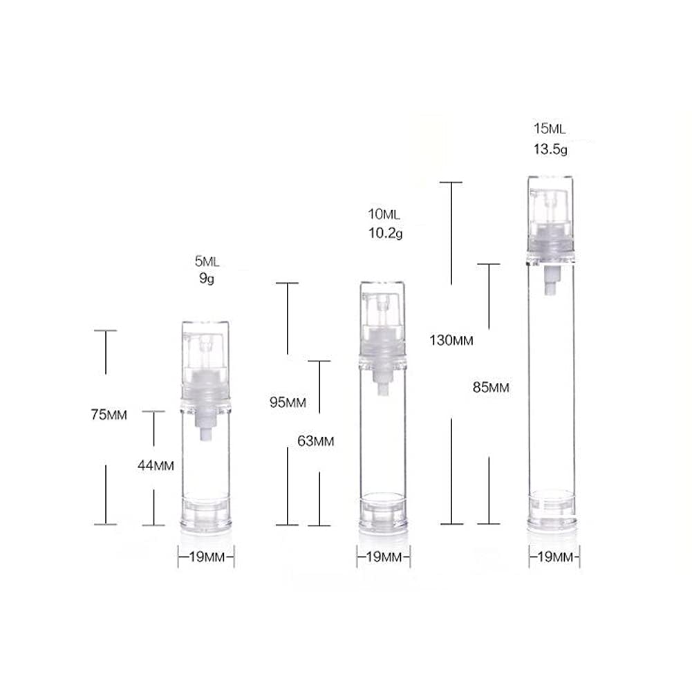 erioctry 12Pcs 15ML Empty Refillable Cosmetic Containers Cream Lotion Bottles Portable Clear Plastic Airless Vacuum Pump Bottle Sample Packing Toiletries Liquid Storage Vial Jars