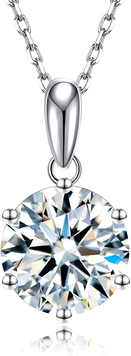 SecreTalk 2CT Moissanite Pendant Necklace 18K White Gold Plated Silver D Color Ideal Cut Diamond Necklace for Women with Certificate of Authenticity